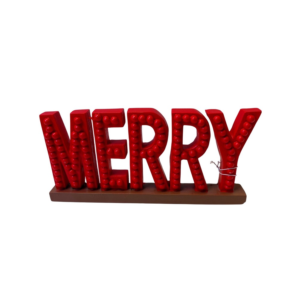 Red Beaded Merry Sign Christmas Tabletop Decor RF22035 Holiday Mantel Display